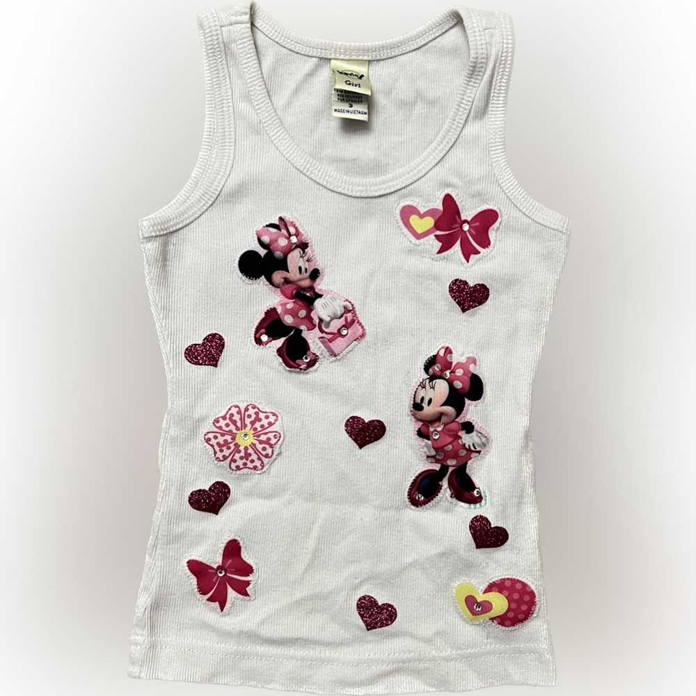 Minnie Mouse Glitter Patch Ribbed Tank Top Size 3